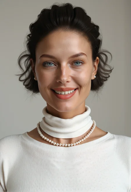 score_9, score_8_up, score_7_up,   <lora:cl41r3:0.95> cl41r3, 1girl, pearl necklace, necklace, mature woman,solo,portrait, sly smile ,turtleneck