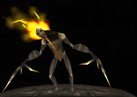 the giant banana man a terrifying dark souls boss with fiery banana tendrils, (ps1 style:1), <lora:ps1_style_SDXL_v1:1>, (game screenshot), (computer generated image)
