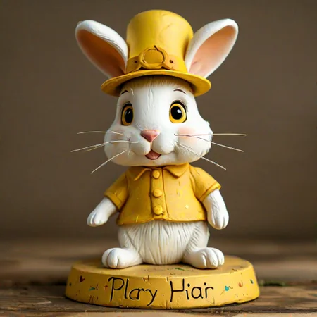 A lovely rabbit, wearing a yellow hat