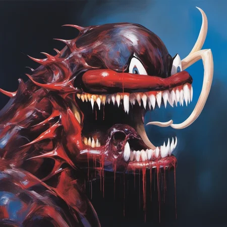 painting of Carnage Symbiote with sharp teeth, George Condo Style, horror(theme),   <lora:MBTDF xl:0.9>