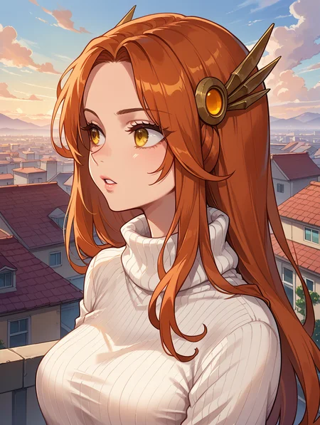 score_9, score_8_up, score_7_up,source_anime,BREAK,
Leona_League_of_legends, solo, evening, yellow eyes, looking to the side, parted lips, upper body, turtleneck sweater, rooftop,
<lora:Leona_League_of_legends:1>