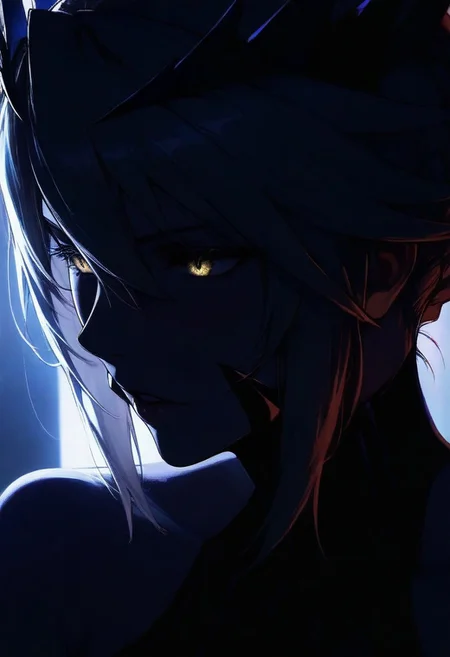 1girl, artoria lancer alter, solo, dark, light, the light illuminates part of the face, masterpiece, best quality, very aesthetic, close up, parted lips