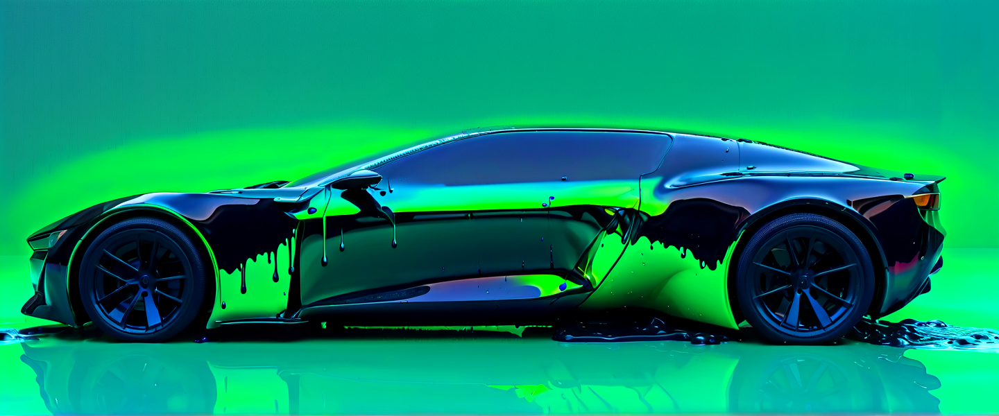 Minimalism c_car made of liquid colours, masterpice, 8k,high speed, designed by the geatest designer ever lived, reflection, clean, black,green acid slime dripping and melting,,, An art movement focusing on simplicity and reduction, often using geometric shapes and monochrome palettes.