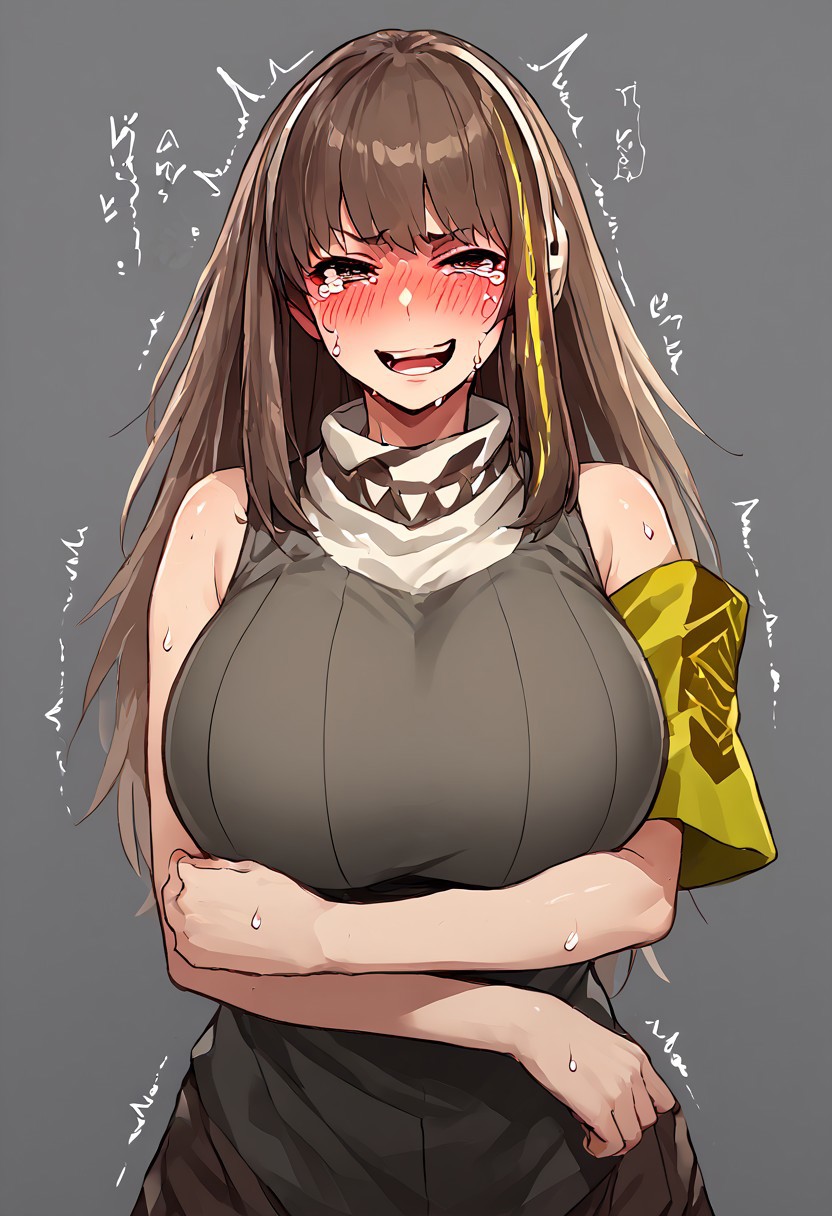score_9, score_8_up, score_7_up, score_6_up, score_5_up, score_4_up, source_anime, solo, 1girl, absurdres, big thigh, trembling, open mouth, (((((sweating))))), ((((seductive smirk)))), crying, (((blush))), trembling, (((embarrassed face))), (((drunk))), ((blush)), (((huge breasts))), standing,  (((clothes up))), ((view from in front )),short pan, ((hugging blushies)), ((((shirt)))), (((clothes up))), negative_hand, m4a1, def,