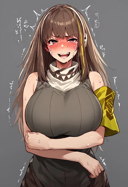 score_9, score_8_up, score_7_up, score_6_up, score_5_up, score_4_up, source_anime, solo, 1girl, absurdres, big thigh, trembling, open mouth, (((((sweating))))), ((((seductive smirk)))), crying, (((blush))), trembling, (((embarrassed face))), (((drunk))), ((blush)), (((huge breasts))), standing, (((clothes up))), ((view from in front )),short pan, ((hugging blushies)), ((((shirt)))), (((clothes up))), negative_hand, m4a1, def,