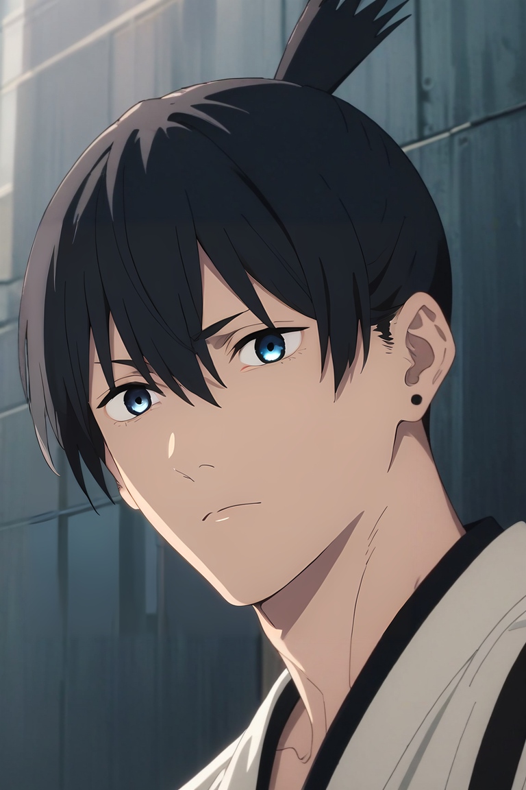 score_9, score_8_up, score_7_up, , rating_safe, intricate details, anime screencap, , , , , 1boy, solo, male focus, <lora:aki_hayakawa_pony:0.84>, aki_hayakawa, black hair, blue eyes, bangs, hair between eyes, , , , , <lora:sdxl_lightning_8step_lora:1>