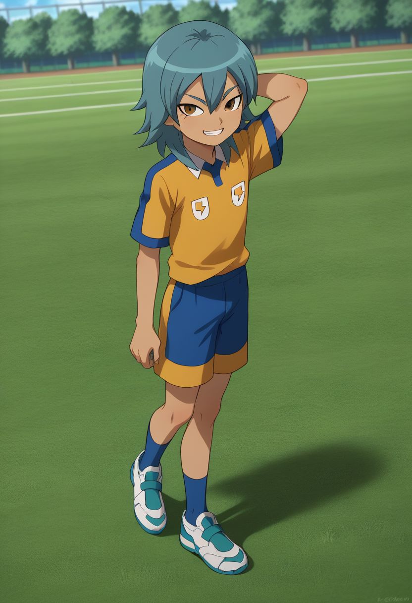 score_9, score_8_up, score_7_up, source_anime, highly detailed, 1boy, solo, male_focus, skinny, slender, cute, full body,
aitor_ina, male focus, 1boy, solo, raimon, soccer uniform, raimon soccer uniform, sportswear, grin, grass, smile, upper body, aqua hair,