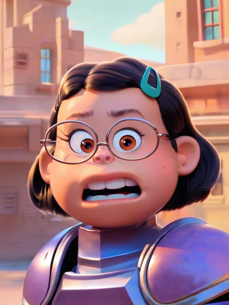 <lora:Mai_lee:0.9> m_l, 1girl, small body, plump, brown eyes, short hair, black hair, glasses, mint hairpin, ((steel knight armor)), castle background, score_9, score_8_up, score_7_up,