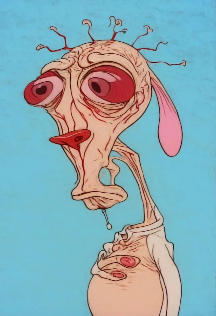 ((sharp image)), solo, upper body, ren, expression, moping, eyes have red veins, light bulb moment above head, ((eureka)), pale blue background,
no humans, easynegative, By bad artist