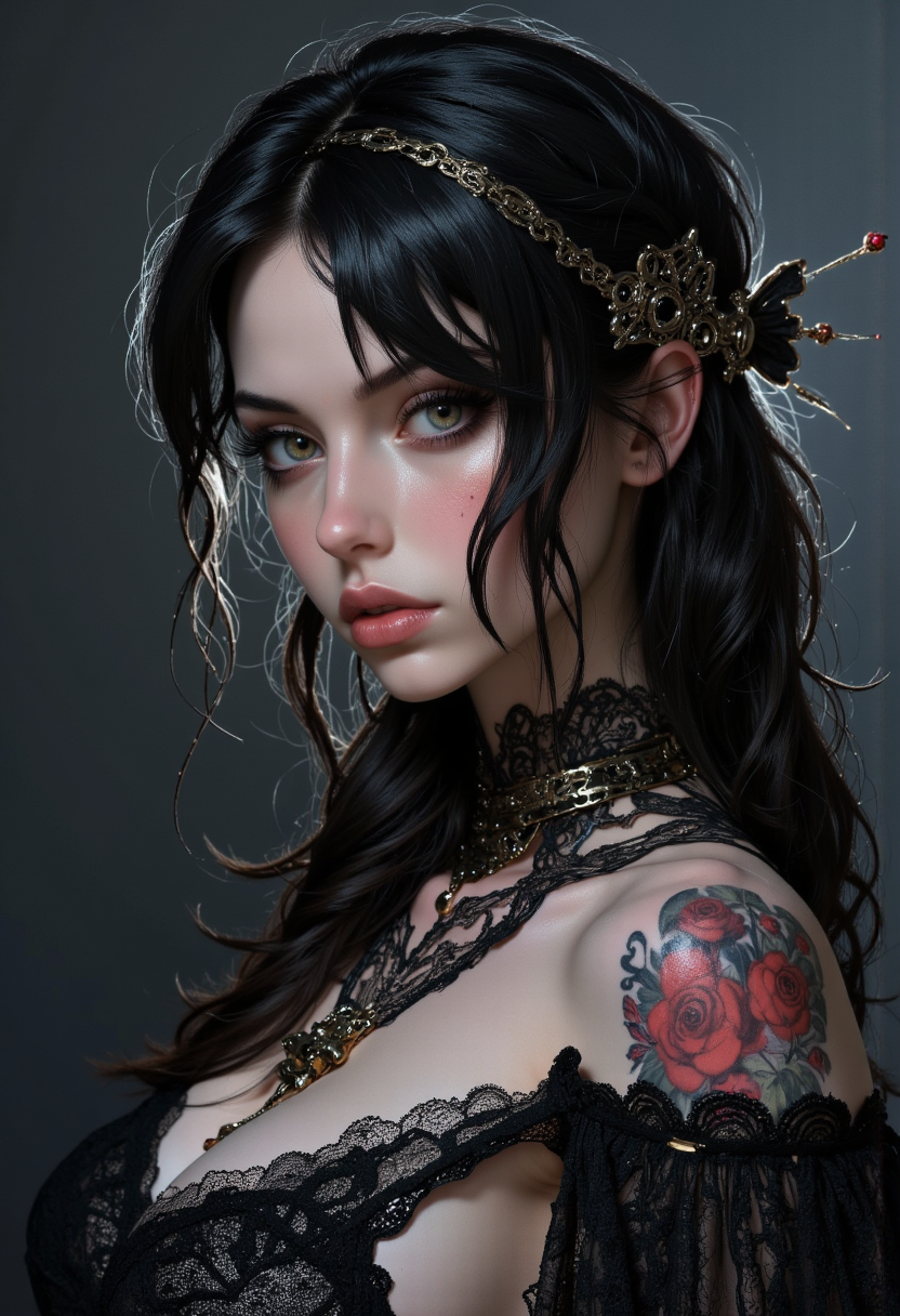 Realistic and highly detailed goth girl rich.
