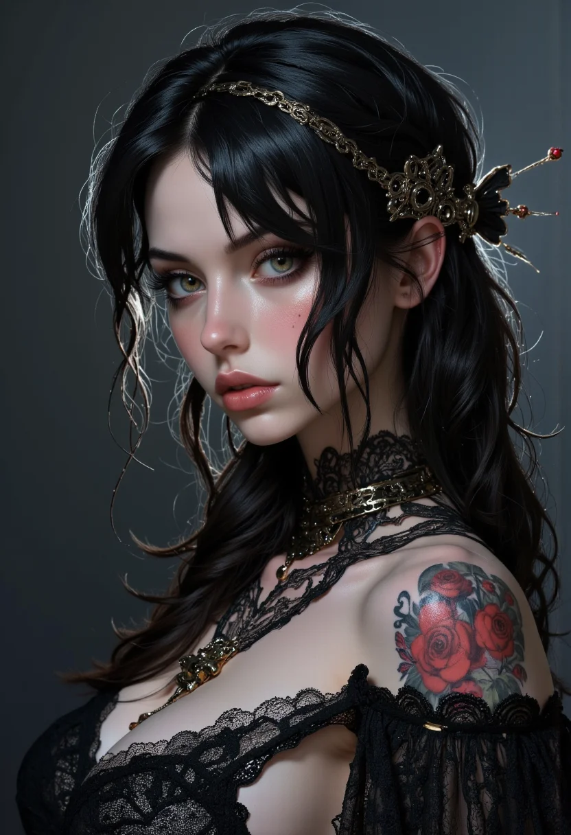 Realistic and highly detailed goth girl rich.