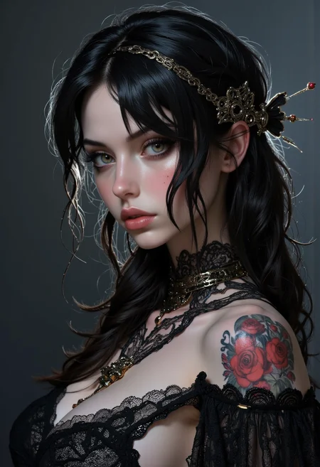 Realistic and highly detailed goth girl rich.