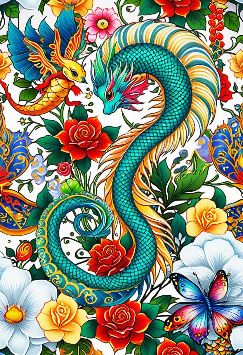 detailed colorful bright and bold collage extra quality , ED Hardy tattoo artwork ,Ed hardy  look alike art,  mean, (((mermaid , seamless collage, mandala,  wallpaper  )) illistrations, complete bold art work and characters, solid lines,  easily distinguishable , distinguishable easily witnessed and convincing artwork masterwork, cartoon, illistrations,  big bold art , lots of flowers, spiders, ribbons, and flying sparrows, knives,   crosses, roses, dragons, chinese dragons  snails in the backgrounds
masterpiece, excellent work,  full pages ,digital art,  3D like artwork, popping from the screen, perfection,  perfect art, perfect digital art work, bold crisp white background