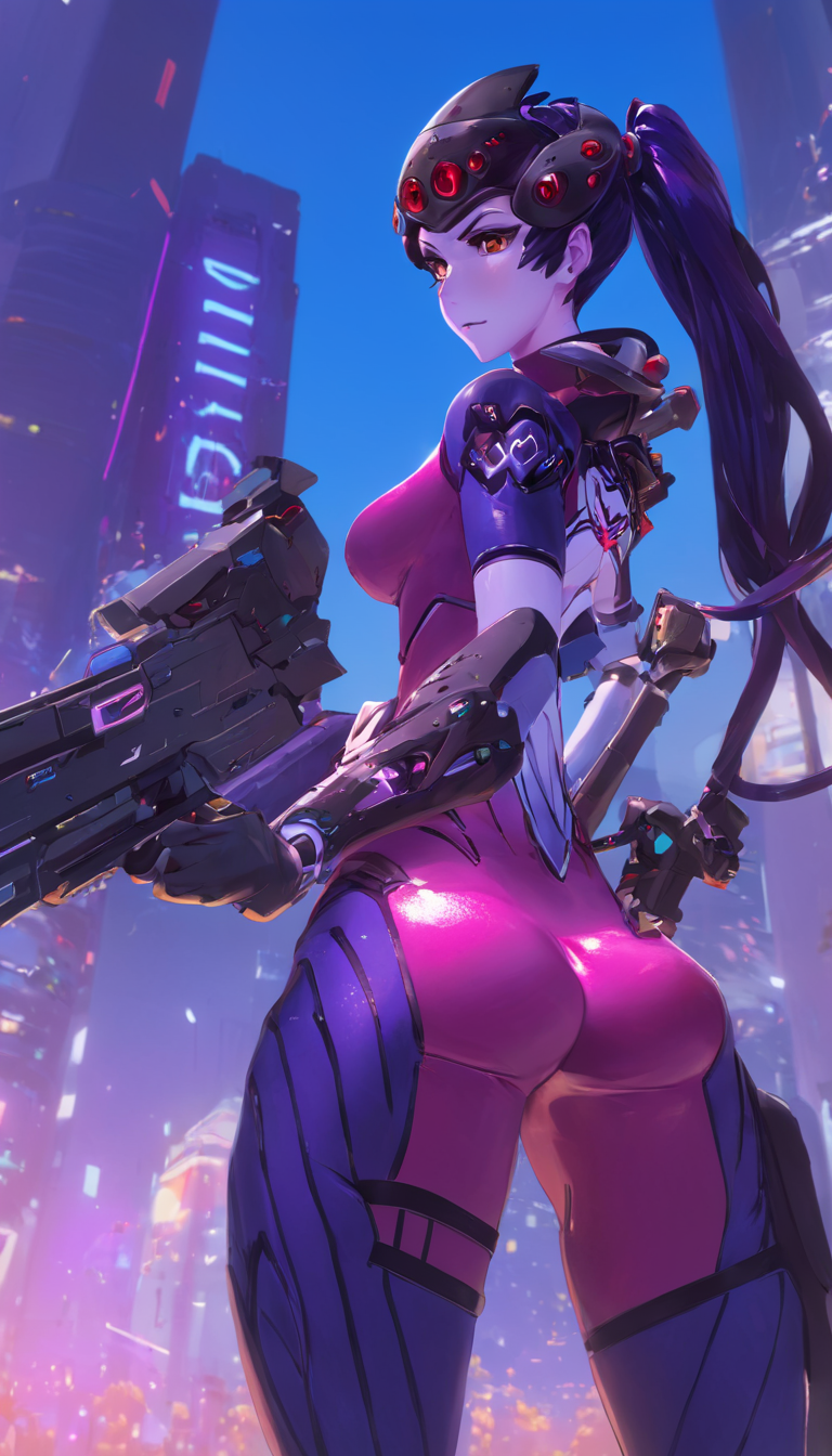 anime artwork Cinematic scene, hero view, Widowmaker, Overwatch <lora:widowmaker_xl_v1:1>, action pose, detailed background, masterpiece, best quality, high quality, absurdres . anime style, key visual, vibrant, studio anime, highly detailed