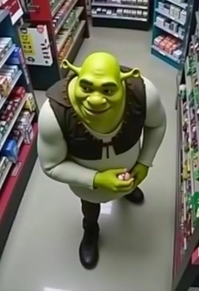 security camera footage of Shrek stealing onions in a convenience store StoreCCTV