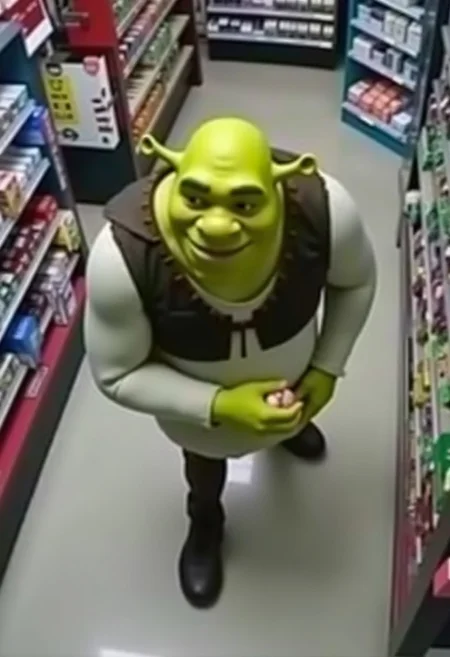 security camera footage of Shrek stealing onions in a convenience store StoreCCTV