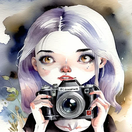 drawix3 closeup of girl with camera, watercolor, very detailed <lora:drawix3:0.9>