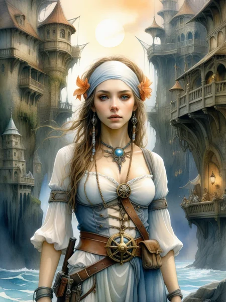 <lora:08SurealismArt_Hap_XL:1>, frida kahlo style, Watercolor illustration of "Curse of the Caribic" with Jack Sparrow at the center, merging the artistic styles of Patrick Rothfuss, Alan Lee, Brian Froud, Josephine Wall, featuring whimsical characters, ethereal atmosphere, fantasy architecture in the background, enchanting elements, subtle color palette, soft lighting, high level of fantasy detail, intricate details as envisioned by Greg Rutkowski, sharp focus, studio lighting,, Watercolor, trending on artstation, sharp focus, studio photo, intricate details, highly detailed, by greg rutkowski,