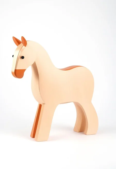 (expert craftsmanship:1.8), (high resolution, product photography, photo studio background:1.2), (modern wooden toy animal, equine creature:1.8), (fine wood, realistic wood material:1.5), (simple form, abstract form, multiple parts:1.9), (finely crafted parts, simple shape, elegant shape, ambiguous shape, stout shape, innocent shape:1.4), (hand-painted, comfortable, playful, friendly:1.5), (tall, lanky, whimsical:1.7), (Bauhaus Design aesthetic:1.7)