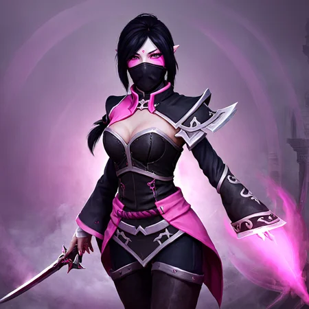 1girl, TemplarAssassin <lora:Templar Assassin SDXL:.8>, pink skin, black hair, full body