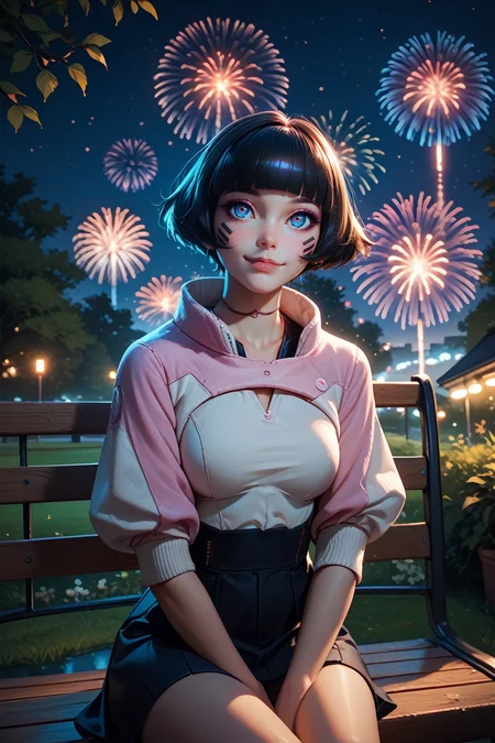 score_9, score_8_up, score_7_up, score_6_up
<lora:ERSasha:0.8>
ERSasha, 1girl, black hair, blunt bangs, blue eyes, looking at viewer, sitting, at night, fireworks, park, looking up, smile