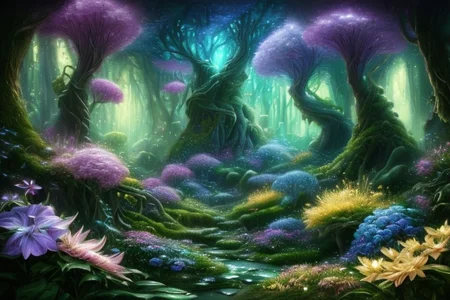 (masterpiece:1.2), (best quality,:1.2), 8k, HDR, ultra detailed, ((photorealistic)), professional light, cinematic lighting, fashion photography, ambient lighting, <lora:detail_slider_v4:2>, OverallDetail, a fantasy forest with magical lights, flowers, FeyFa, <lora:FeyAndFairies-10:1>, epiCPhoto