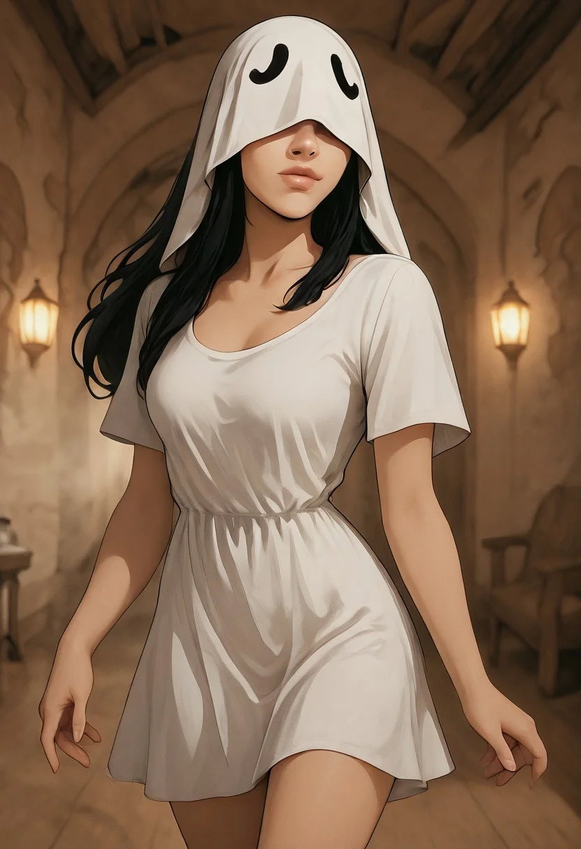 lazypos, Whispa_OC, Expressiveh, 1girl, solo, looking at viewer, standing, sexy pose, blurred village background