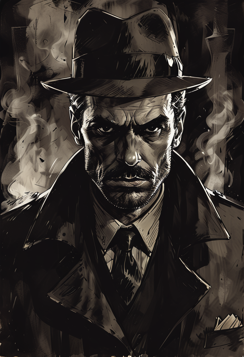 close up, drawing of a moody detective in a smokey detective office, dark room, film noir style, <lora:add-detail-xl:-1>,  <lora:Dark_Novel:0.7>