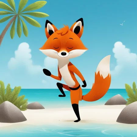 a cute Fox kid character Exercising in Atoll <lora:COOLKIDS_XL_0.3_RC:0.8>