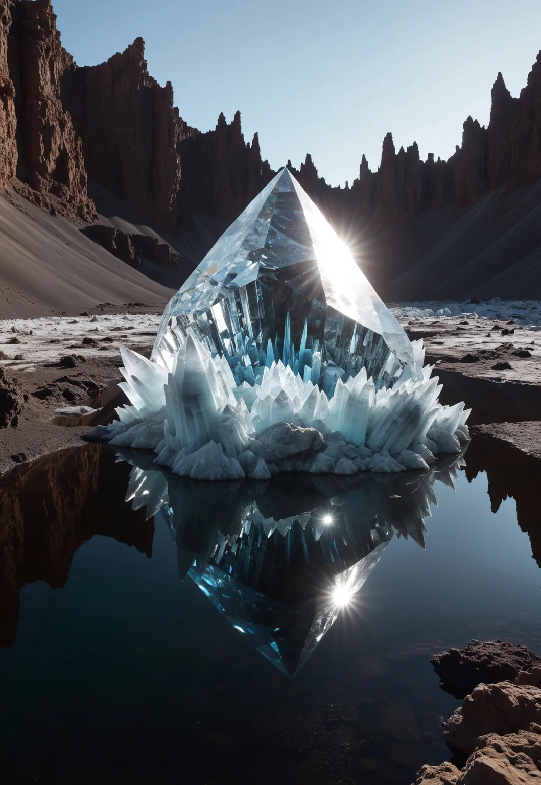 sc3n1ch0r1s0ns, environment, giant gloving crystal formation in the center of the crater, spikey crystals, fantastic fantasy, rocks, flat white desert, wet reflections, roots, , stones, magic light in the darkness, cliffs at distance
(8k uhd:1,4)
<lora:add-detail-xl:1>
<lora:Dynamic Poses:1>