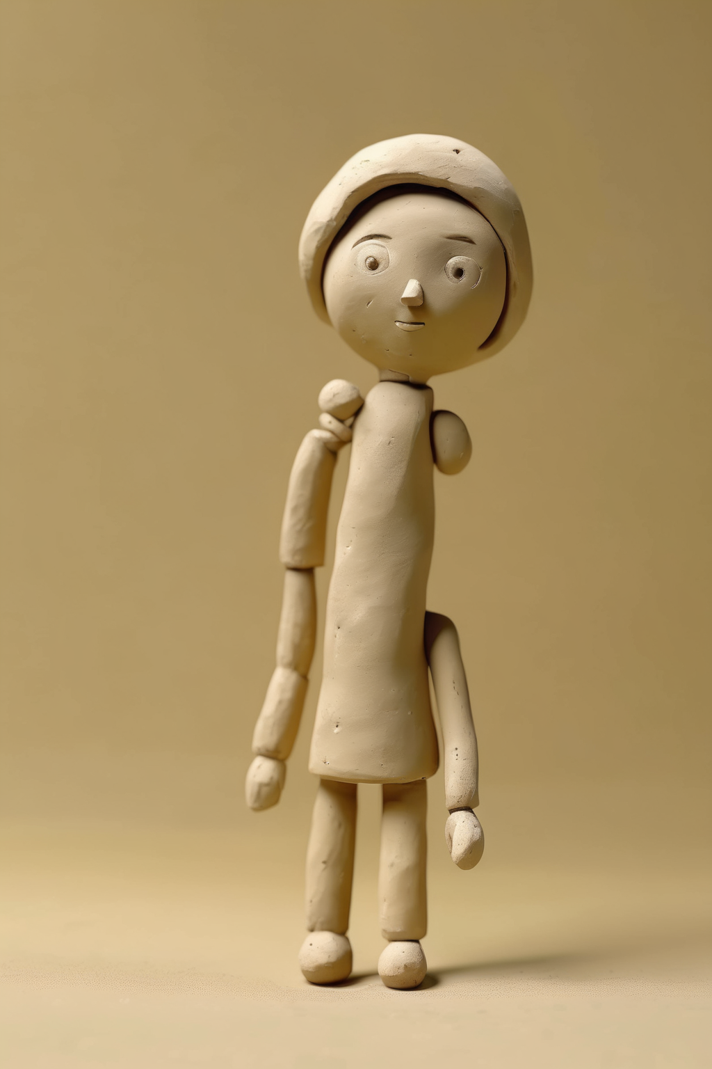 <lora:Clay Animation:1>Clay Animation - Photo of a Artist doll made of clay. Bright background in one color. space to the left. Bright & simple image that could be used in textbooks. 3dcg. Refreshing image.