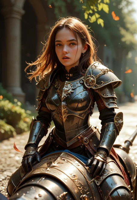 (score_9, score_8_up, score_7_up, score_6_up, score_5_up, score_4_up),a woman in black armor, riding a armored steed,