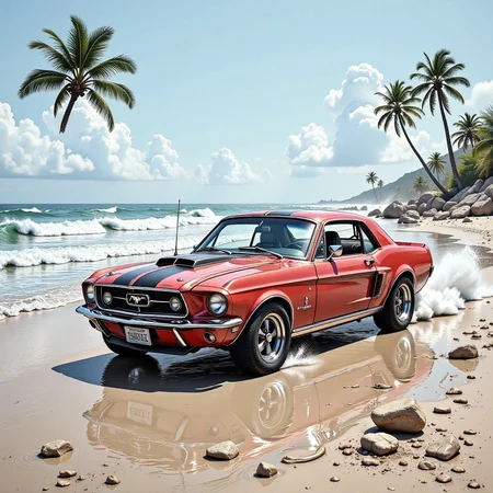 a car driving on the beach, in the style of hyp3rd3tail