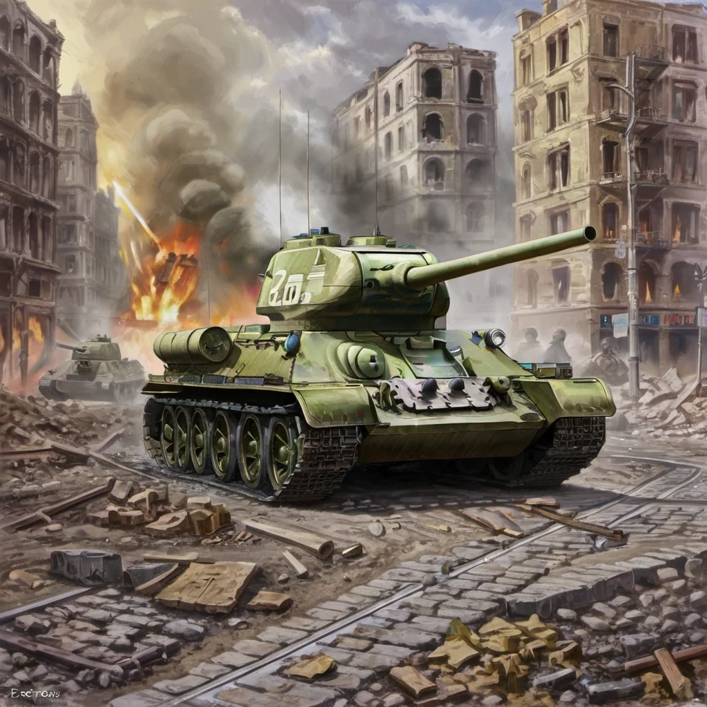t_34 tank in city <lora:t_34_SDXL:0.9>