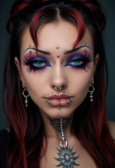 score_9, score_8_up, score_7_up, rating_safe, concept art, realistic.
1girl, ((Girl)), solo, (ExtrFacePiercing:1.8).
((Sexy makeup)).