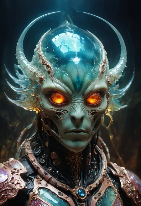 A multicolored translucent artialien, (translucent head:1.6), glowing eyes, neon highlights, strong jawline, intricate textures,
hyperdetailed realistic illustration, intricately detailed, highest quality,
BREAK, stylized photo, ultra level of detail and precision in the art, masterpiece, mixed media, intense mood, detailed shading,
subsurface scattering, light leaks, soft shadows, film grain, Dutch angle, narrow DoF, cinematic composition, mystic haze, dusty atmosphere, very detailed skin, HDR, RAW photograph, eye catchlights, mystic haze, dusty atmosphere, complementary colors