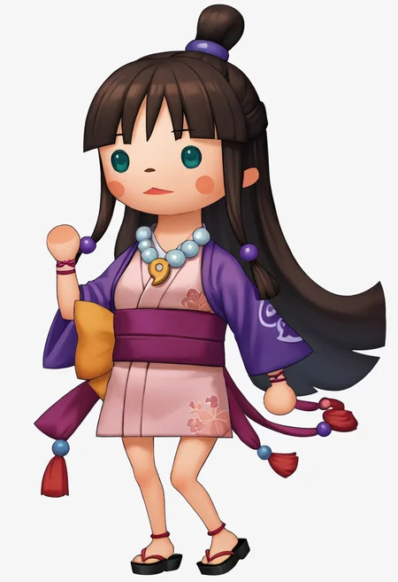 score_9, score_8_up, score_7_up, source_anime, theatrhythmstyle, chibi, simple background, white background, full body, solo, 1girl, maya fey, half updo, hair ornament, japanese clothes, kimono, sash, necklace, magatama, sandals <lora:zs_TheatrhythmStyleXL_1:1> <lora:aa_mayafey_ponyXL:0.9>