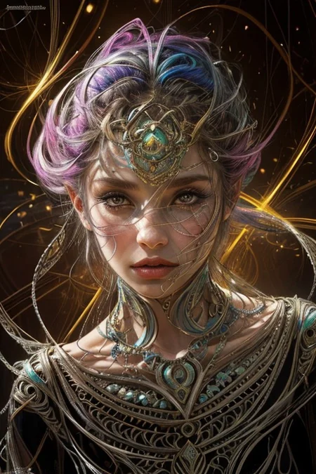 (((1girl))),(geometric abstract background:1.4), esoteric, depth of field (zentangle, mandala, tangle, entangle) (photorealistic:1.4), official art, unity 8k wallpaper, ultra detailed, beautiful and aesthetic, masterpiece,best quality, (dynamic angle:1.4), glowing skin, (floating colorful sparkles:1) the most beautiful form of chaos, elegant, a brutalist designed, vivid colours, romanticism,back to camera,