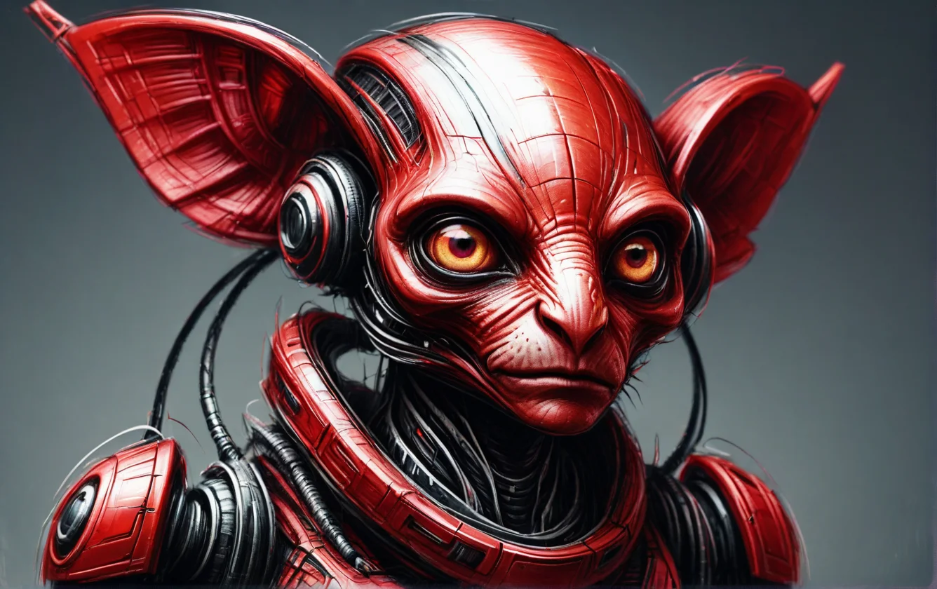 red alien species robot portrait, highly detailed, clean <lora:alien-species:1>