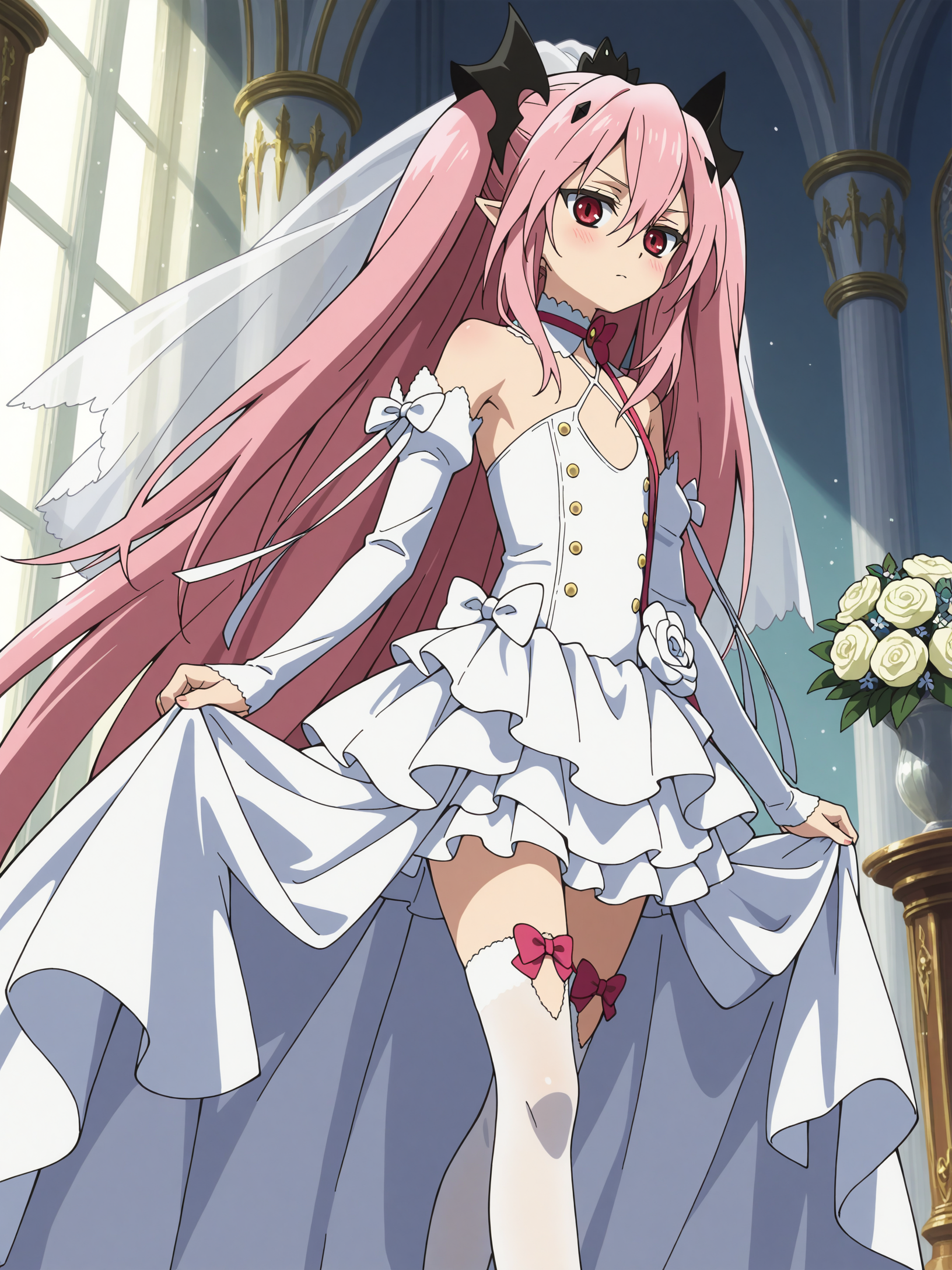 <lora:krul:0.9>,krul,wedding dress,stockings,