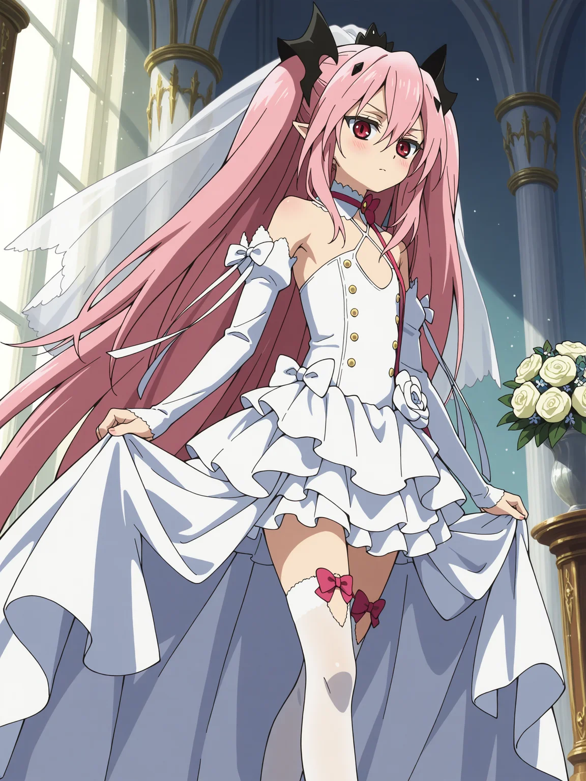 <lora:krul:0.9>,krul,wedding dress,stockings,