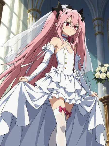 <lora:krul:0.9>,krul,wedding dress,stockings,