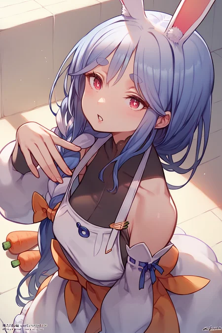 score_9, score_8_up, score_7_up, uncensored, source_anime, 1girl, mature female, <lora:sppekomamadefXLPony:1> pekomamadef, thick eyebrows, bunny-shaped pupils, rabbit ears, animal ear fluff, apron, dress, detached sleeves, bow, carrot hair ornament, __actions__, __scenes_, <lora:kuroboshi_kouhaku_PonyXL_style_v01:1>