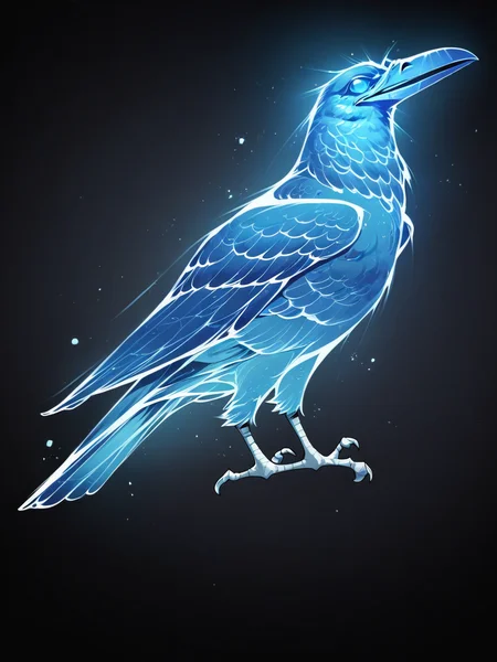 score_9, score_8_up, score_7_up, score_6_up, score_5_up, <lora:p4tr0nusXLP:1> p4tr0nus, no humans, glowing, black background, blue theme, bird, feral