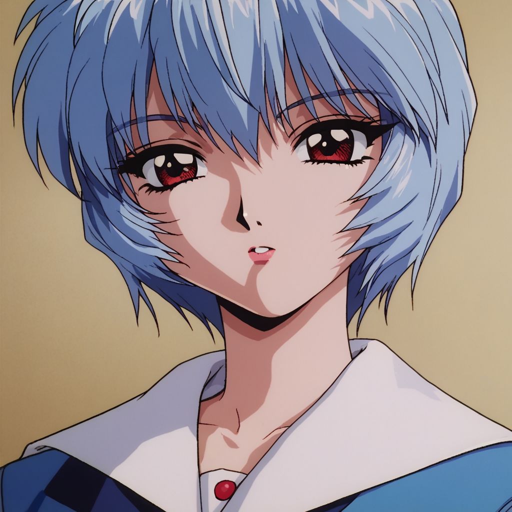 mkr style, 1girl, solo, retro artstyle, 1990s (style), looking at viewer, anime coloring, 2d, flat coloring, cel shading, cel shaded, score_9, score_8_up, score_7_up, score_6_up, score_5_up, score_4_up,
Rei Ayanami, blue hair, schoolgirl uniform,