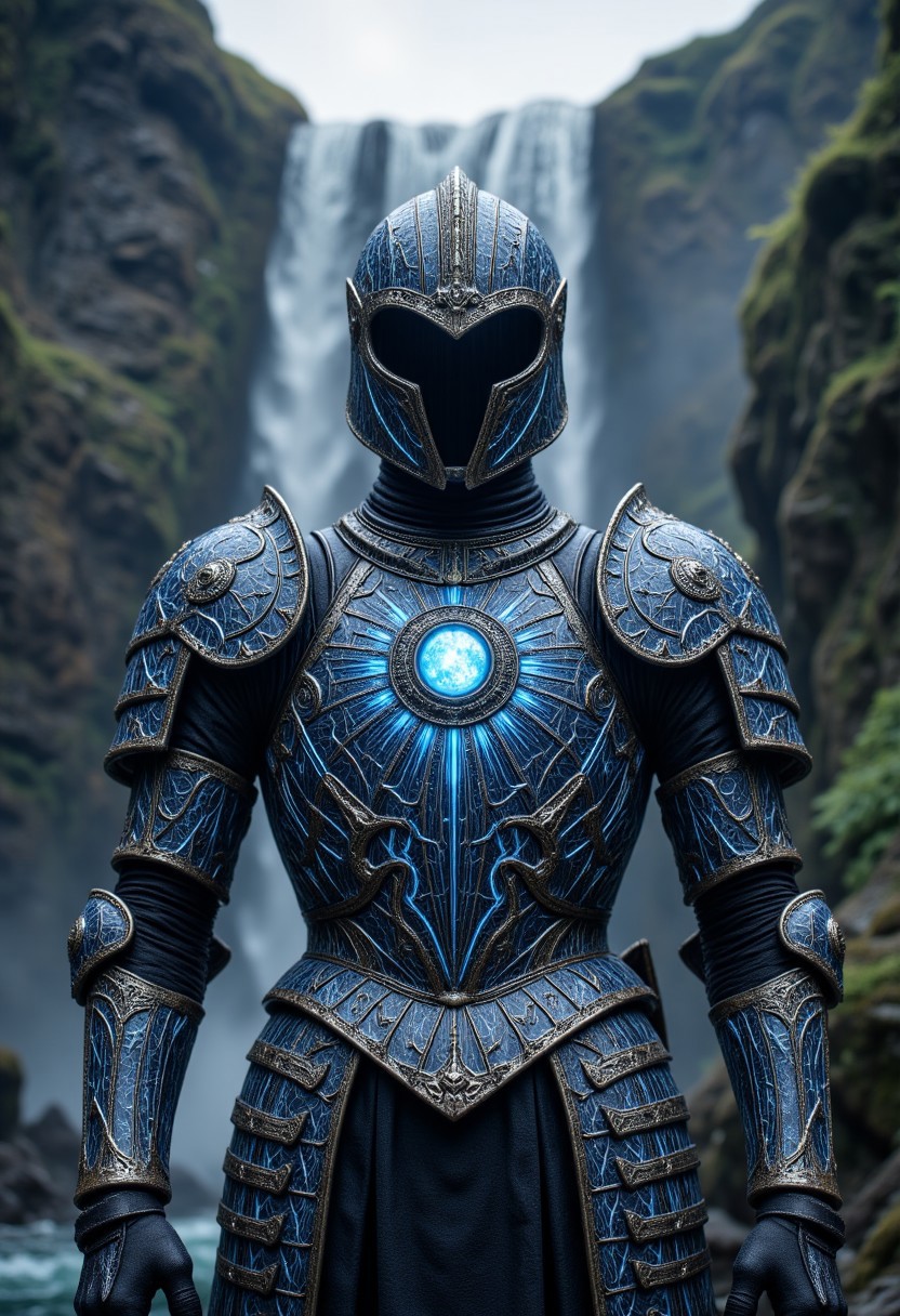 A suit of armor, impossibly sleek and crafted from woven strands of moonlight, stands at the edge of a canyon where waterfalls flow upward into the sky. The armor’s breastplate bears a single, circular indentation, as if awaiting something to complete it. The wind here does not move naturally, carrying with it echoes of battle cries from warriors who never existed, their voices rising in anticipation of the one who will don the celestial plate once more.
   , aidmamjv7, aidmaHyperrealism, aidmaimageupgrader