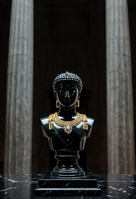 Fujifilm XT3, Sony A7 IV, (award winning photography) a (black: 0.79) marble simple stylized baal haddad (fetish-idol) made of opal (Kintsugi: 0.89) set on a pedestal in temple, glistening. in the background beautiful pillars, divine (iridescent: 0.79), opalescent textures, volumetric light, ethereal, sparkling, studio photo, highly detailed, sharp focus (highest quality: 1.39) (highest coherency: 1.39) (award winning photography), highly detailed photography, (muted colors, cinematic, dim colors, soothing tones:1.2), vibrant, insanely detailed, hyperdetailed, (dark shot:1.2), (vsco:0.3), (intricate details:0.9), (hdr, hyperdetailed:1.2) (vignette), sss, raw photo, fijifilm, kodak, cinematic film grain, mesopotamian, babylonian