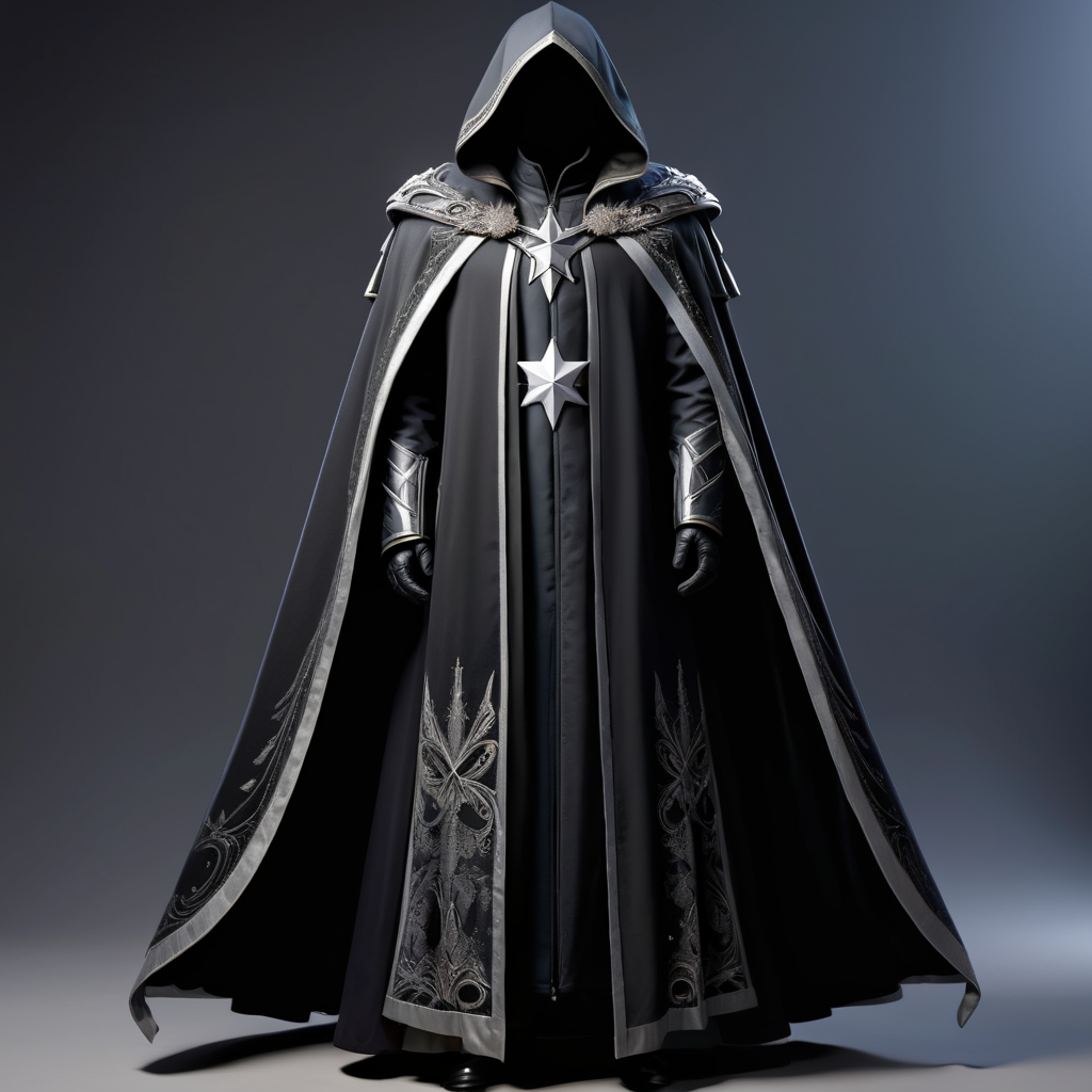 (((masterpiece))),(((best quality))),((ultra-detailed)),wam_icon,
A black cloak with silver star decorations along the edges,,
 <lora:WAMmjicon:0.3>