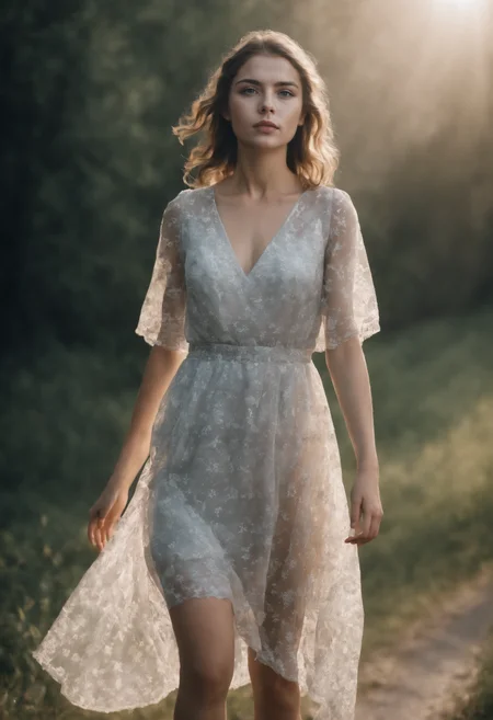 cinematic photo ,Portrait, 20y woman, in transparent summer dress, <lora:Neutral_Light-Rays_XL:0.6> . 35mm photograph, film, bokeh, professional, 4k, highly detailed