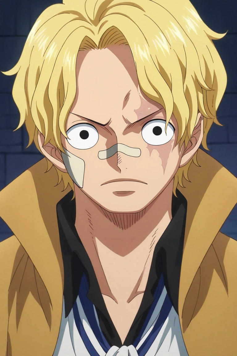 score_9, score_8_up, score_7_up, source_anime, rating_safe, intricate details, anime screencap, , official style, looking at viewer, , 1boy, solo, male focus, <lora:sabo_one_piece_pony:0.9>, sabo_one_piece, blonde hair, black eyes, short hair, scar across eye, bandaid on face, , , , , <lora:sdxl_lightning_8step_lora:1>